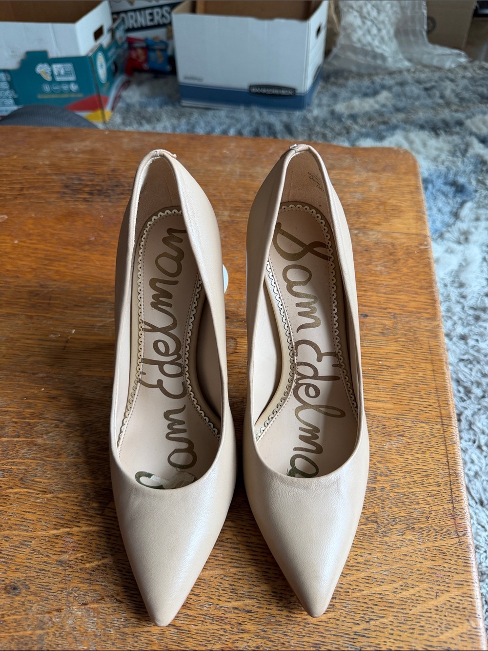 Sam Edelman Beige Pointed-Toe Leather Pumps